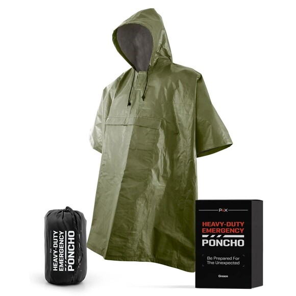 NIB P4X Heavy-Duty Emergency Poncho - Khaki - Picture 1 of 10
